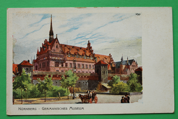 AK Nürnberg / 1906 / Germanisches Museum / Künstler Karte Kley / Bayerische Jubiläums Landesausstellung / Stadtmauer